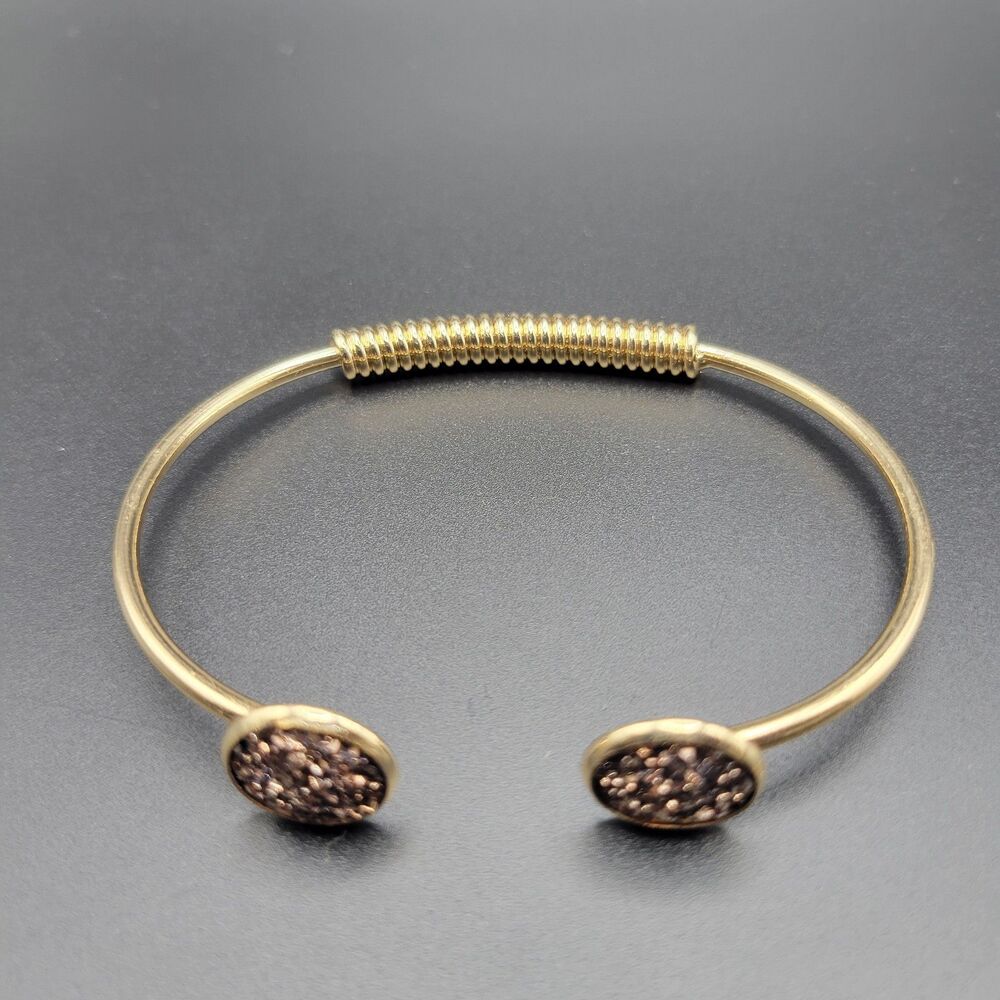 Gold Tone Druzy Open Cuff Bangle Bracelet Women Bronze Glitter Modern Trendy